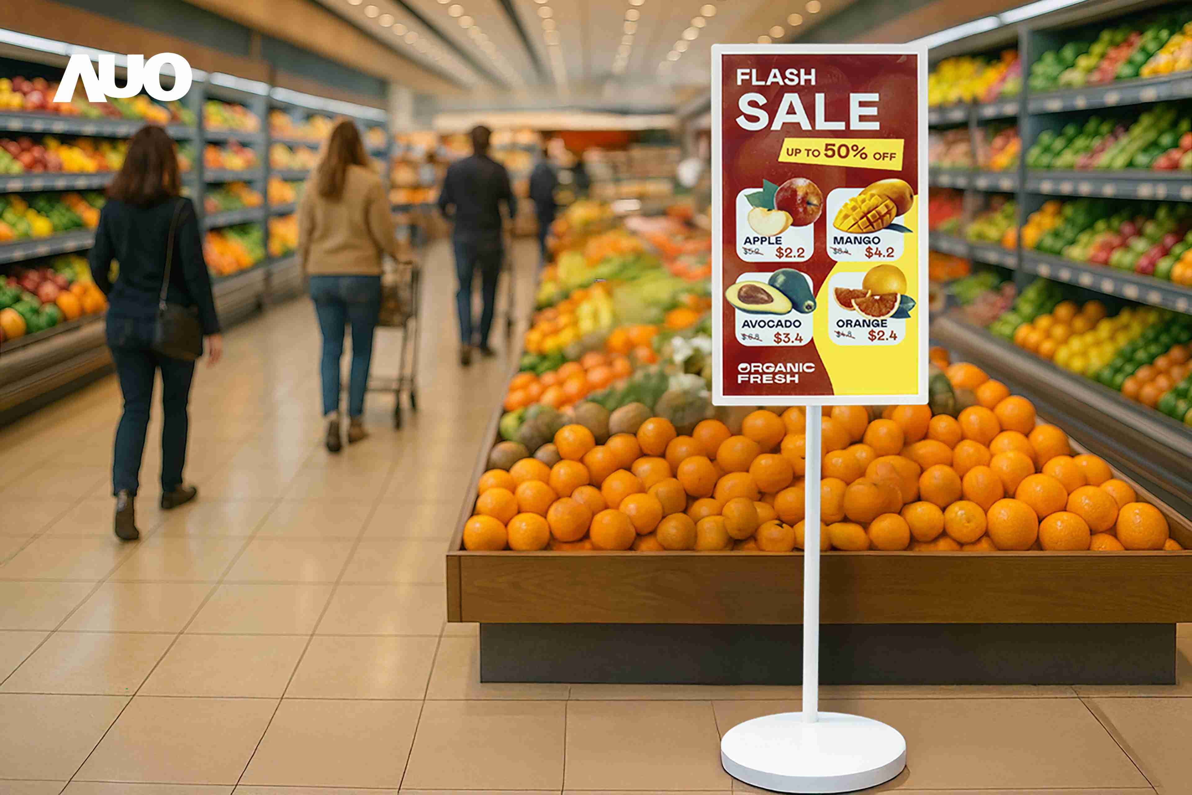 达擎首亮相低功耗、、全彩的〝aecoPost电子纸解决方案〞，，，仅在更新画面时需要微量的电力驱动，，无需布建电线的便捷设计，，，，使其可灵活应用、、、随意置放，，并可透过云端或行动装置app，，，轻松管理及排程广告内容，，晋升店头营销利器。。。